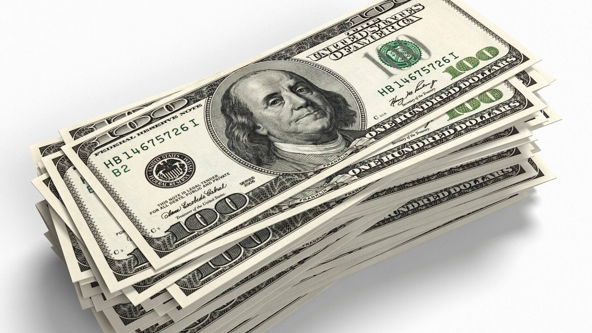 Mazzo di banconote da 100 dollari Mazzo di banconote da 100 dollari americani, simbolo di ricchezza, finanza e transazioni economiche.