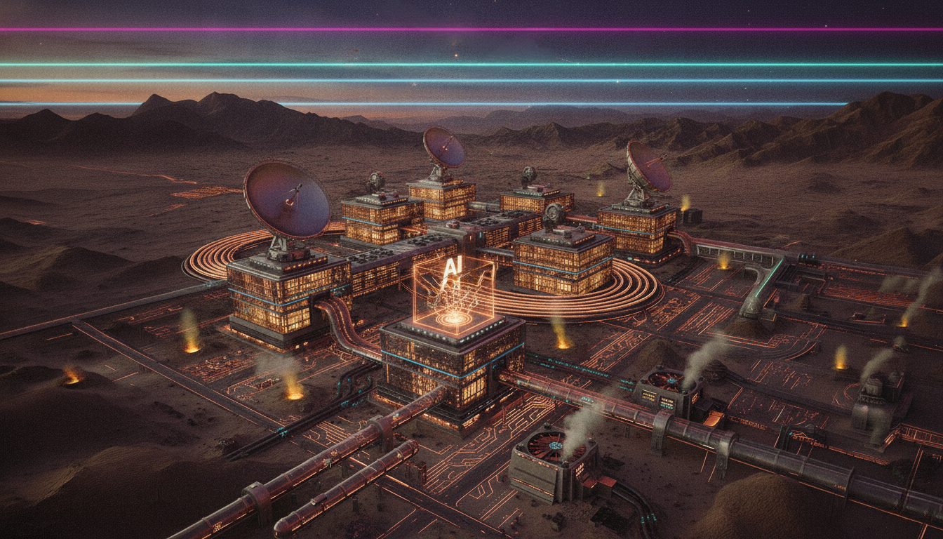 AI infrastrutture edificio industriale in mezzo al deserto