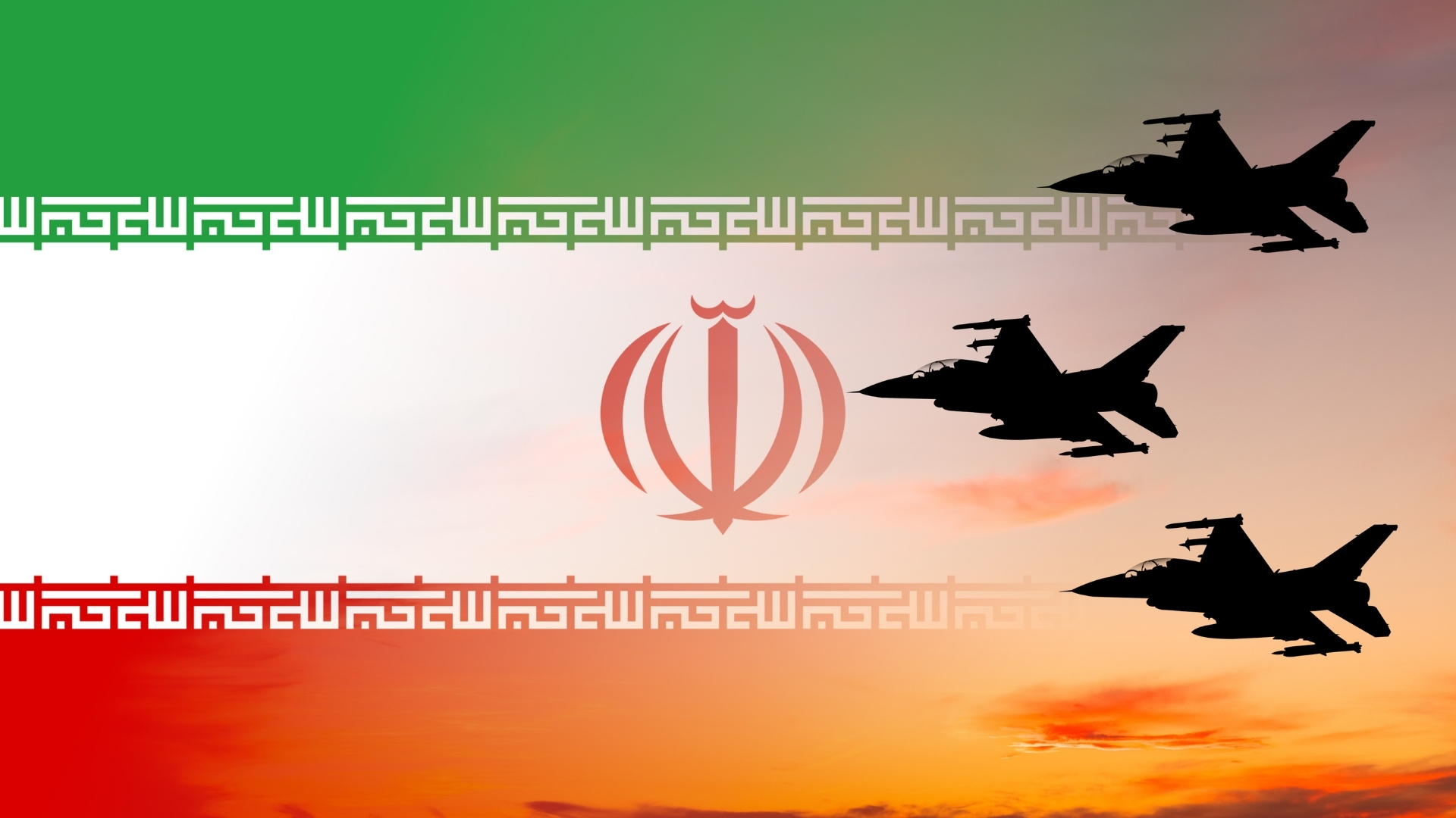 Bandiera Iran con aerei militari Bandiera Iran con aerei militari