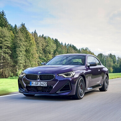 Auto in corsa in un paesaggio verdeggiante