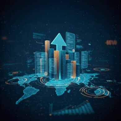 Cartina globale con elementi verticali al centro 