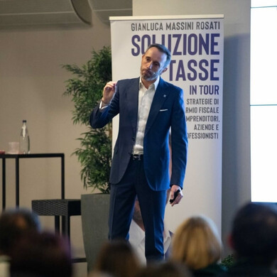 Gianluca Massini Rosati durante un evento di Soluzione Tasse a Milano