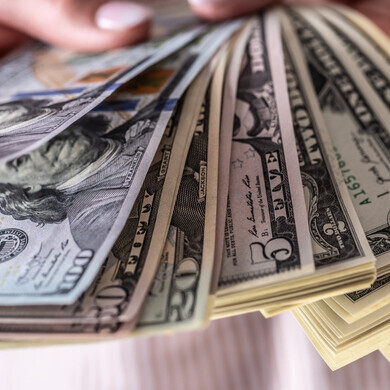 Banconote in dollari nelle mani di una casalinga.