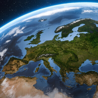 Vista aerea della terra con focus sull'Europa