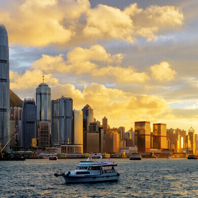 Skyline di Hong Kong al tramonto 