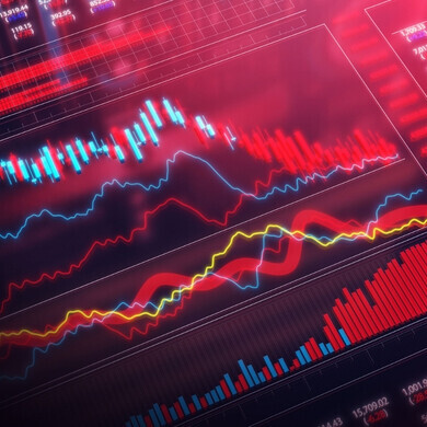 Concetto di crollo del mercato azionario Tabellone digitale del trading che mostra dati sul crollo dei mercati azionari globali.
