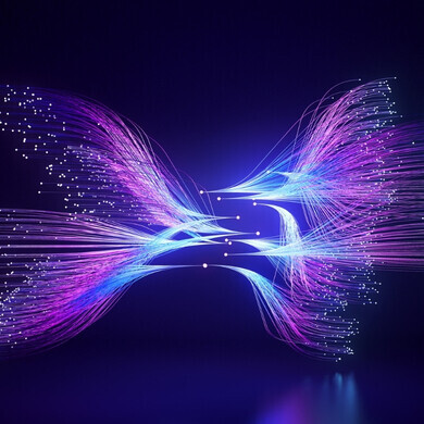 Cavi in fibra ottica che trasmettono dati, formando un albero di dati Cavi in fibra ottica che trasmettono dati, formando una “albero di informazioni” che simboleggia la crescita e l’interconnessione dei dati nell’era digitale.
