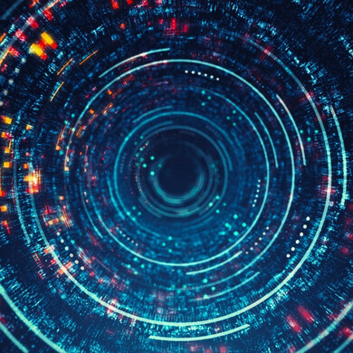 Tunnel dati astratto a forma circolare Immagine digitale generata di un tunnel circolare astratto di dati che visualizza velocità e tecnologia.