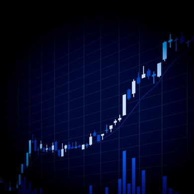 Grafico a candele su sfondo blu Grafico a candele evidenziato su sfondo blu