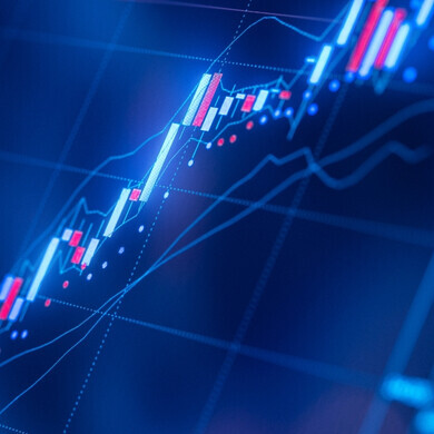 Grafico su sfondo blu Grafico finanziario visualizzato su sfondo blu