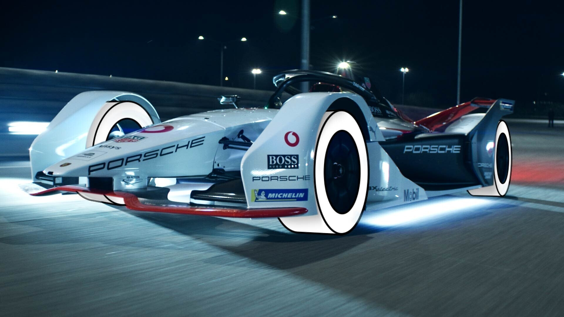 Frame di pubblicità di brand di formula E Michelin