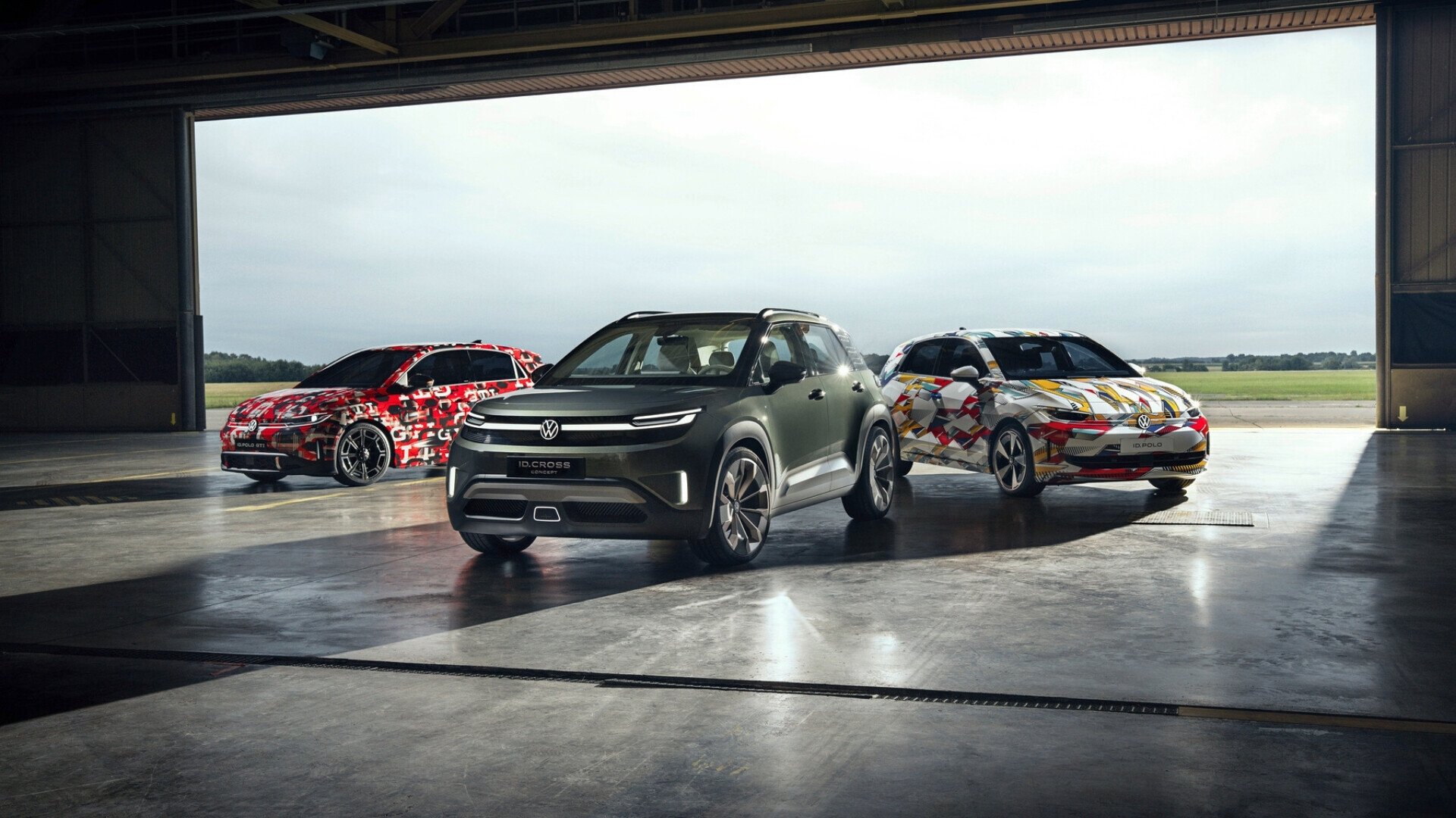 Volkswagen ID. Polo GTI, ID. CROSS Concept and ID. Polo Gamma Volkswagen ID., inclusi ID. Polo GTI, ID. CROSS Concept e ID. Polo, in esposizione insieme.