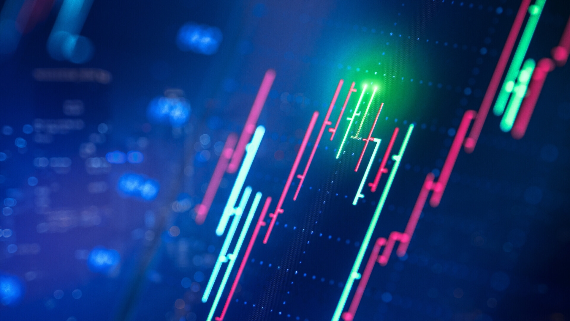 Grafici finanziari con bagliori verdi Grafici finanziari con evidenziazioni luminose verdi