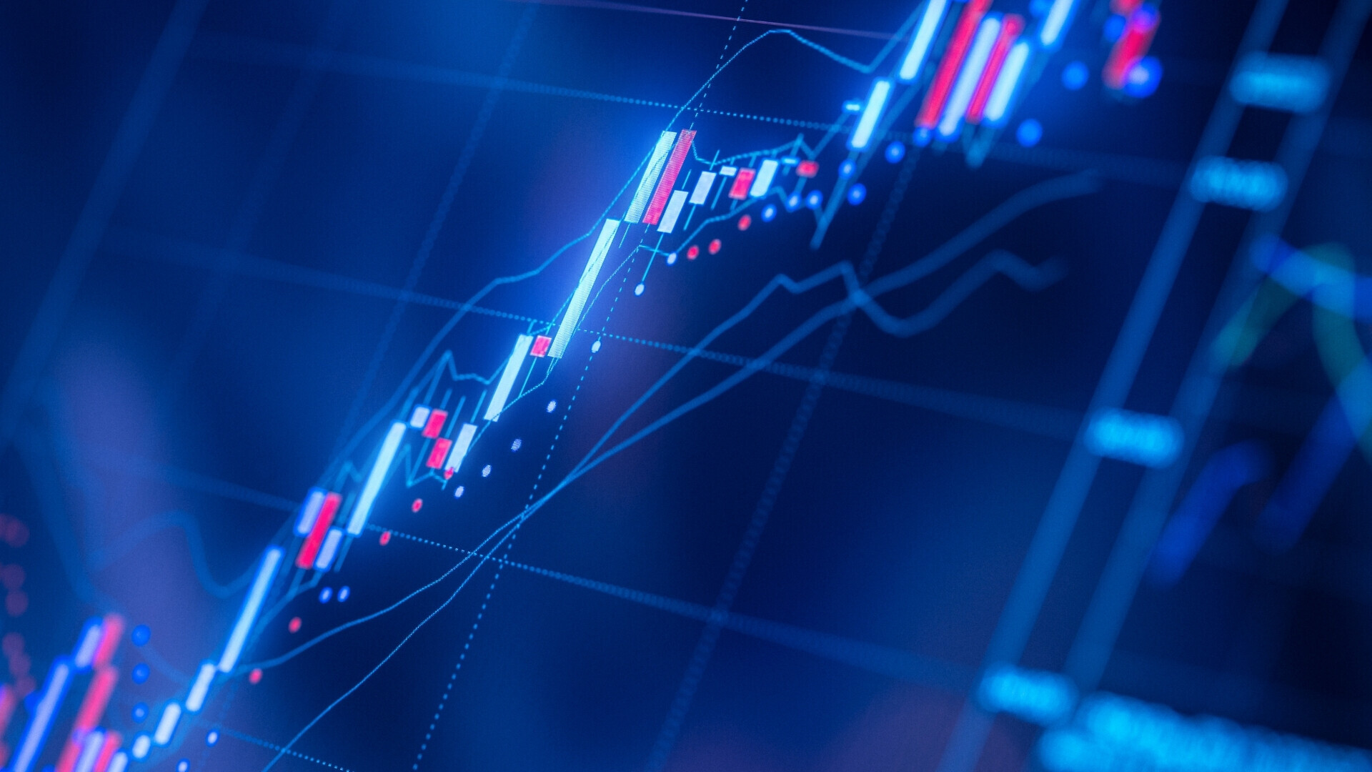 Grafico su sfondo blu Grafico finanziario visualizzato su sfondo blu