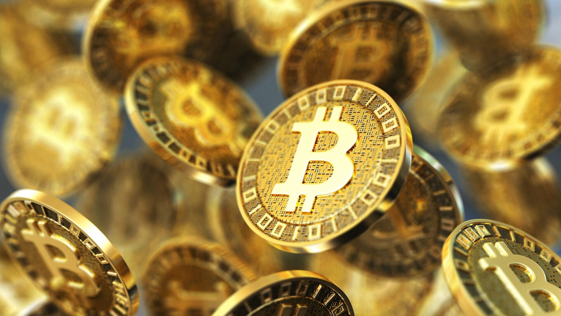 Monete Bitcoin Monete Bitcoin luccicanti che volteggiano