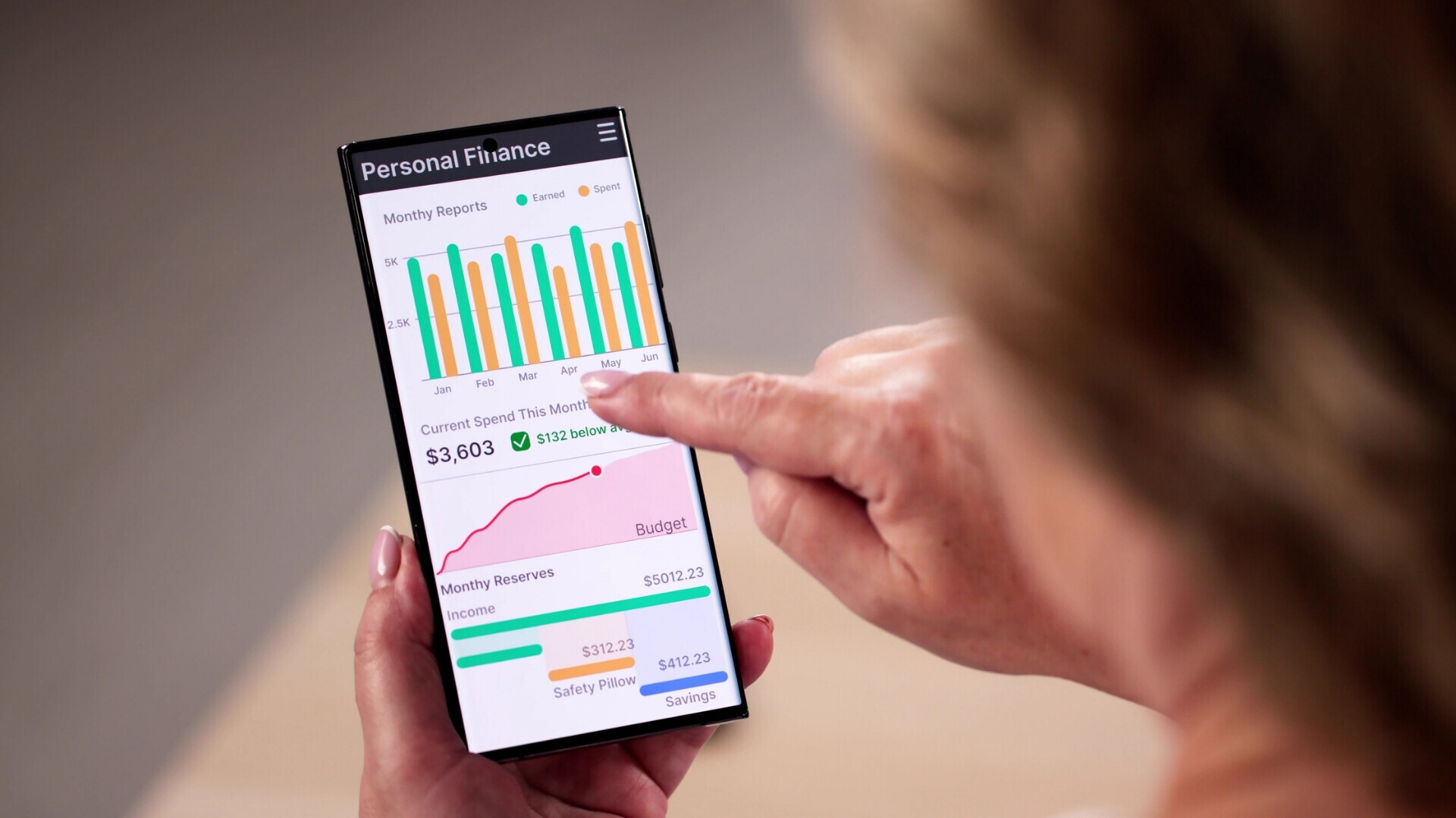Pianificazione del budget Fintech App. Money Tracker App fintech per la pianificazione del budget. Monitoraggio delle spese sullo smartphone.