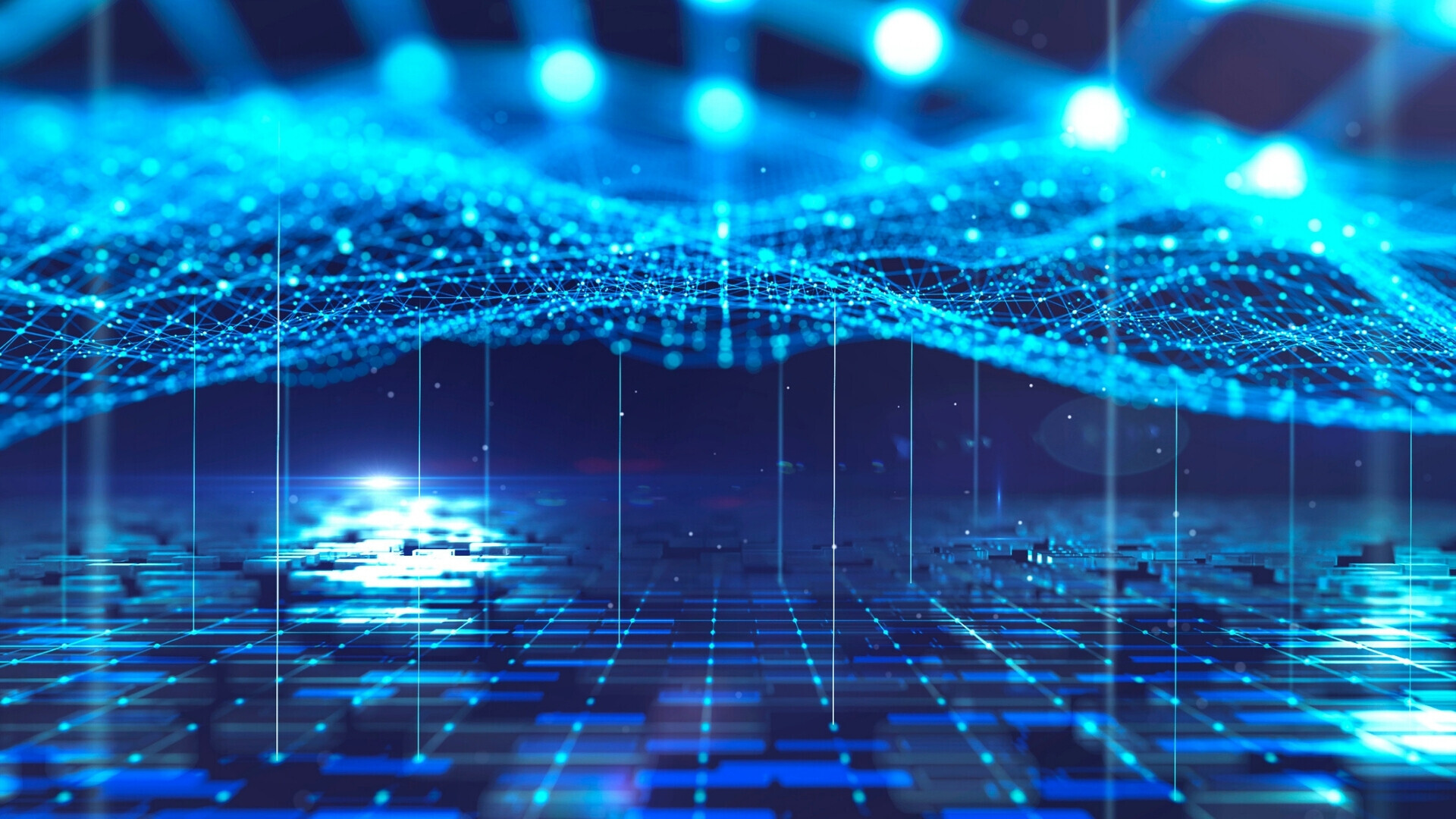 Connessione dati di computer e rete Immagine astratta in primo piano dell’hardware di un computer con pattern ondulato di connessioni dati di rete.
